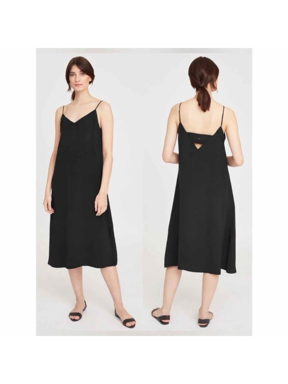 CUYANA Silk Slip Midi Dress Black Adjustable Straps